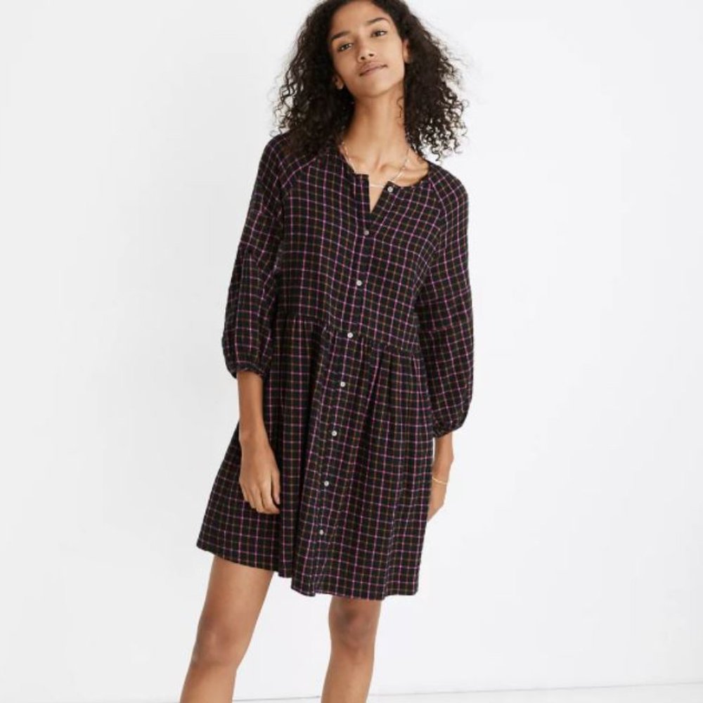 NEW $108 Madewell 00 XXS Plaid Flannel Raglan Button-Front Shirtdress Sundress